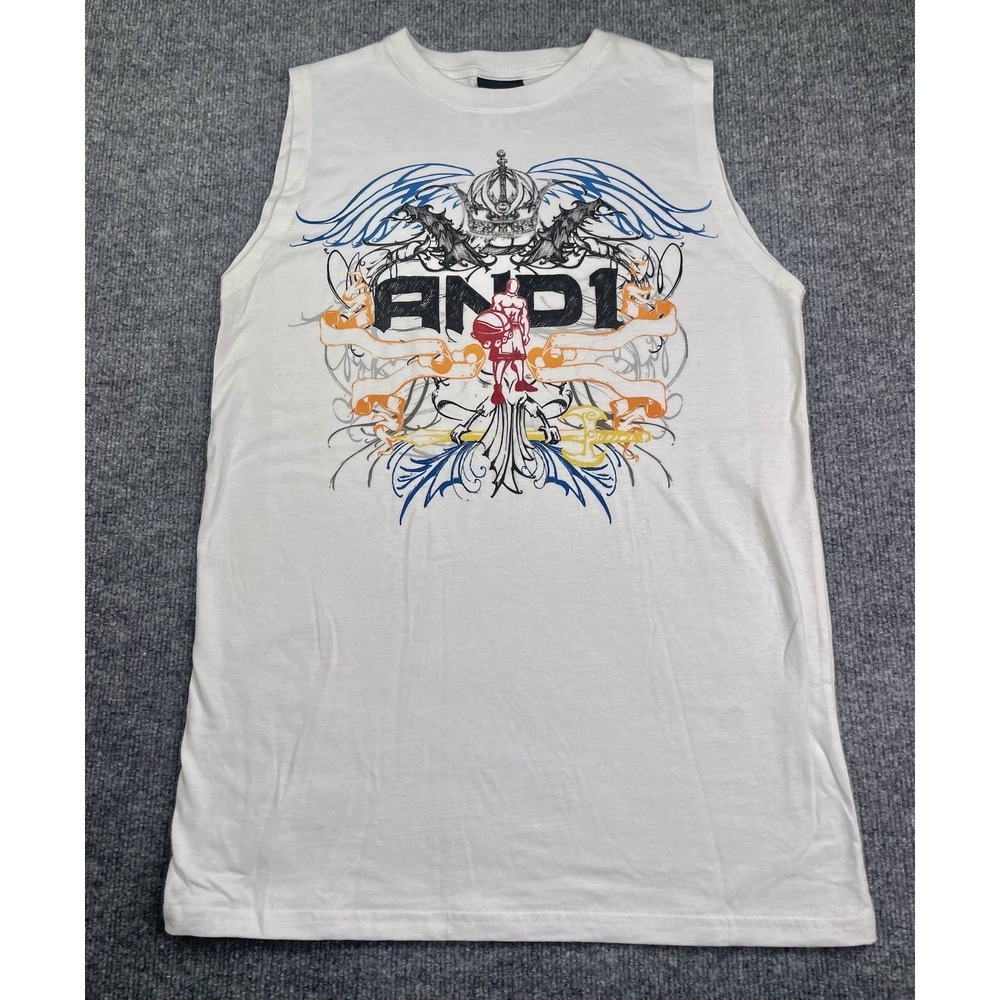 AND1 Tank Top Boys XL 18/20‎ White Graphic Basketball Sleeveless Shirt